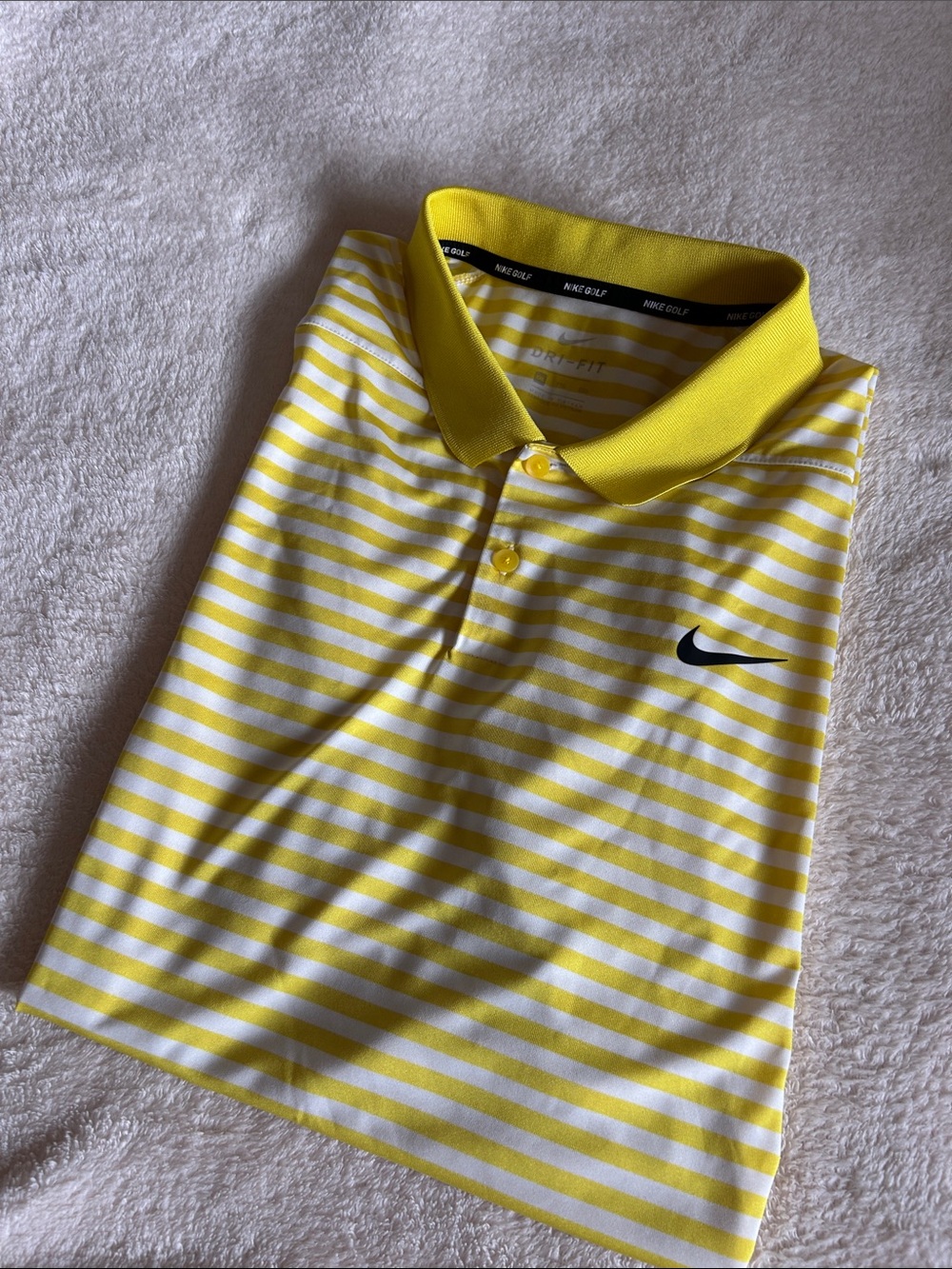 Nike Yellow & White Striped Golf Polo Shirt
